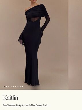 Meshki One-Shoulder Black Mesh Maxi Dress